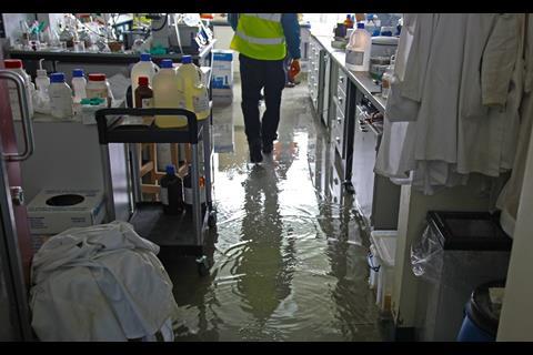 A picture showing the waterlogged lab following the St Andrews fire